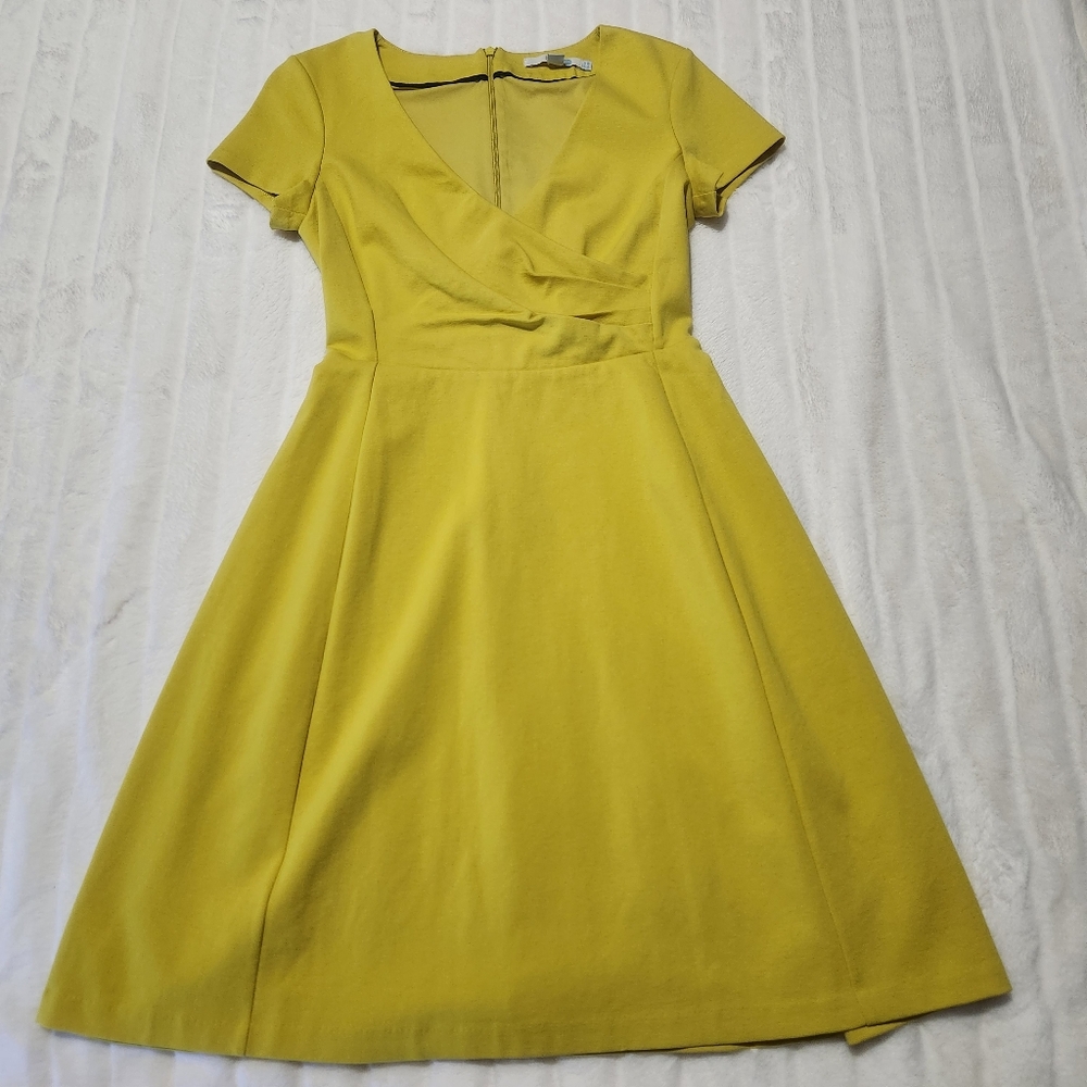 Boden Yellow Chartreuse Midi Fit & Flare Cotton Blend Short Sleeve Dress Size 4P
